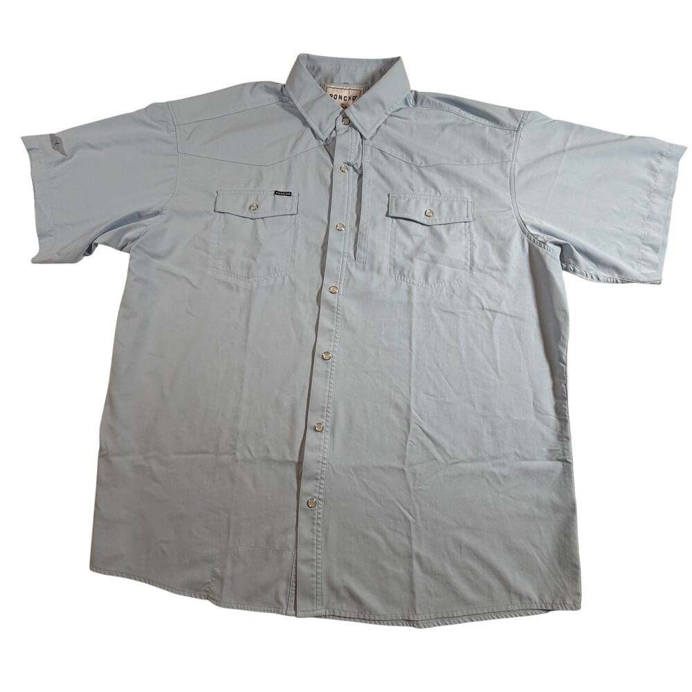 Poncho Western Short Sleeve Vented Shirt Pearl Snap Blue Men Reg Fit XL